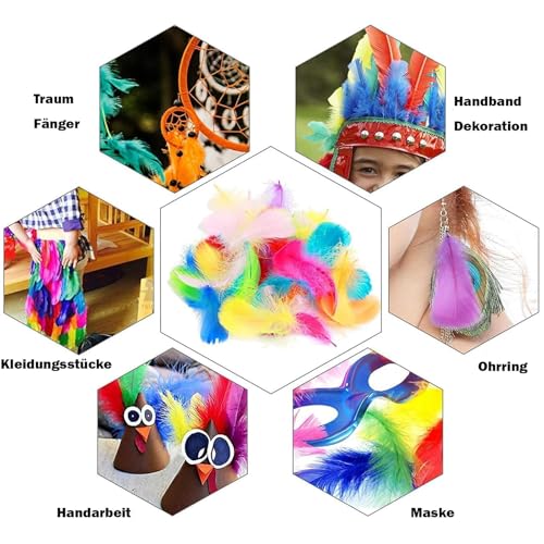 RNXSIB 500 Stück, Bunte Federn Zum Basteln, Für Kindergarten, DIY-Handwerk, Hochzeit, Party, Dekorationen, Traumfängerzubehör, 5–12 cm