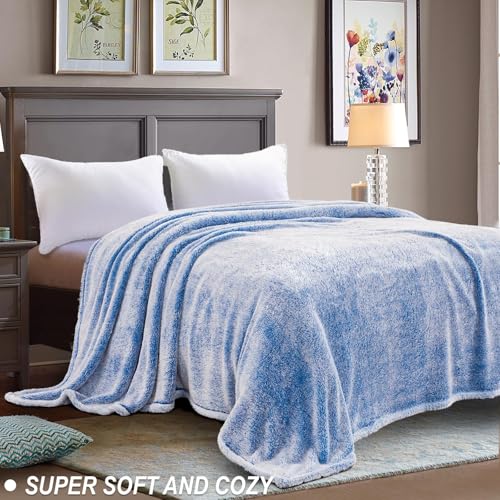 Image of Exclusivo Mezcla Plush Fuzzy Fleece Throw Blanket Extra Large, Super Soft, Fluffy and Warm Blankets for Couch, Bed, All Season (Mixed Cobalt Blue, 50x70 inches)