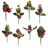 16 Pezzi Rami di Pino Natalizio, Coni di Pino di Natale Pino di Abete Artificiali Bacche Rosse Finte Pigne di Rami per Composizioni Floreali di Natale, Ghirlande e Decorazioni per Natalizi