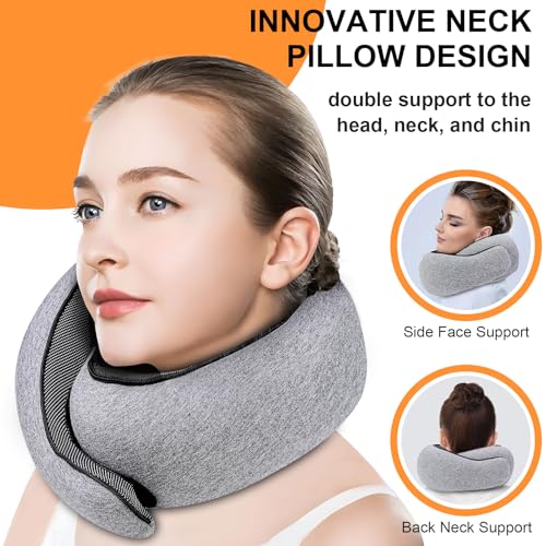 Image of Neck Travel Pillow | Memory Foam Neck Pillow for Comfort on Airplane, Compact Ergonomic Design for Traveling, Car Rides, Home Offices Use, Ideal for Adults Women Men (Pink)