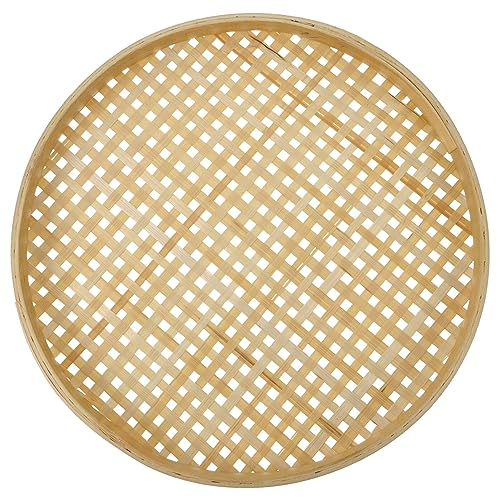 Wicker Bread Basket Bamboo Sieve Baskets Weaving Fruit Vegetable Washing Basket Strainer Bowl Handwoven Flat Wicker Food Storage Shallow Tray Organizer Holder Wall Decor 22CM