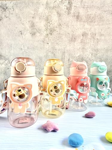 Image of 650 ml water bottle for kids sipper bottle with straw for school cute bottles for girls and boys soft sipper for kids (Brown)