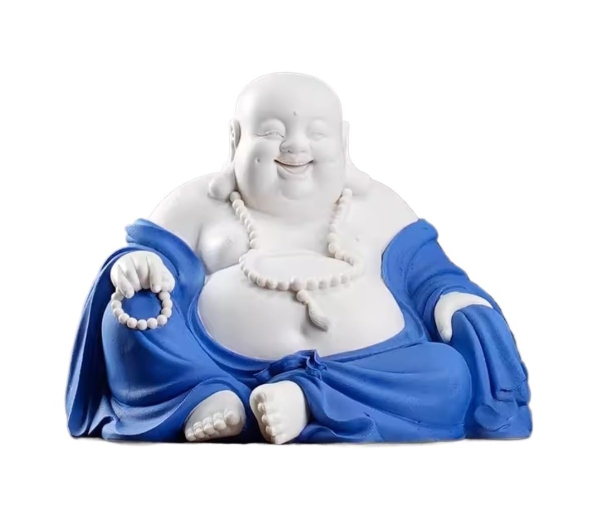 GAOJUNAN Buddha Statue,Zen Altars, 9.8" Laughing Happy Buddha Statue Sitting Sculpture Handmade Ceramics Figurine Decorative Home Decor Desk Shelf Decoration(Blue)
