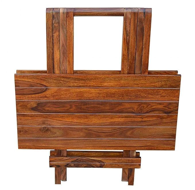 Image of WELL KNOWN Patio Foldable Coffee /Tea Center Table, Outdoor Wooden Round & Square Portable Folding Picnic Camping, Dining Table for Balcony Living Room, Garden Bistro Side Table, Natural Brown Finish