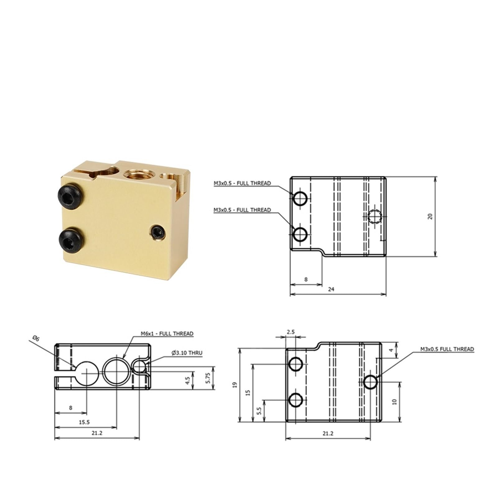 Blocco riscaldante, compatibile con E3D, hotend Volcano