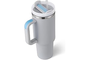 40 oz Light Gray Tumbler with Handle and Straw
