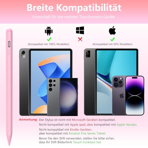 Lápiz para Tablet Android Stylus Pen para Samsung, Huawei, Lenovo, Mi/Vivo, Lápiz Universal con Alta Precisión y Sensibilidad de inclInación-Rosa - imagen 2