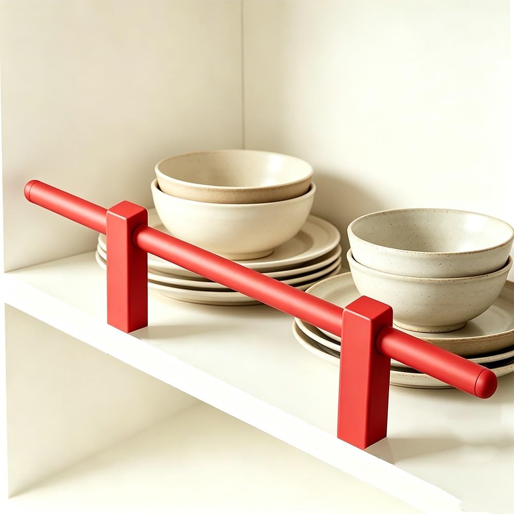 TAJMDGW Anti-Fall Gallery Shelf Rail Guard Fence Metal Shoe Rack Decorative Guardrail Bookcase Front Barrier Rod Railing Spindles for Display Cabinet(Red,100cm(39.4"))