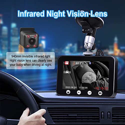 Image of VSYSTO Baby Car Mirror Camera, 4.3 inch HD Display Screen Infrared Night Vision Rear View Camera Audio Video Recording, Temperature Display, Dual USB Port Car Dash Camera (4.3 Inch Screen)