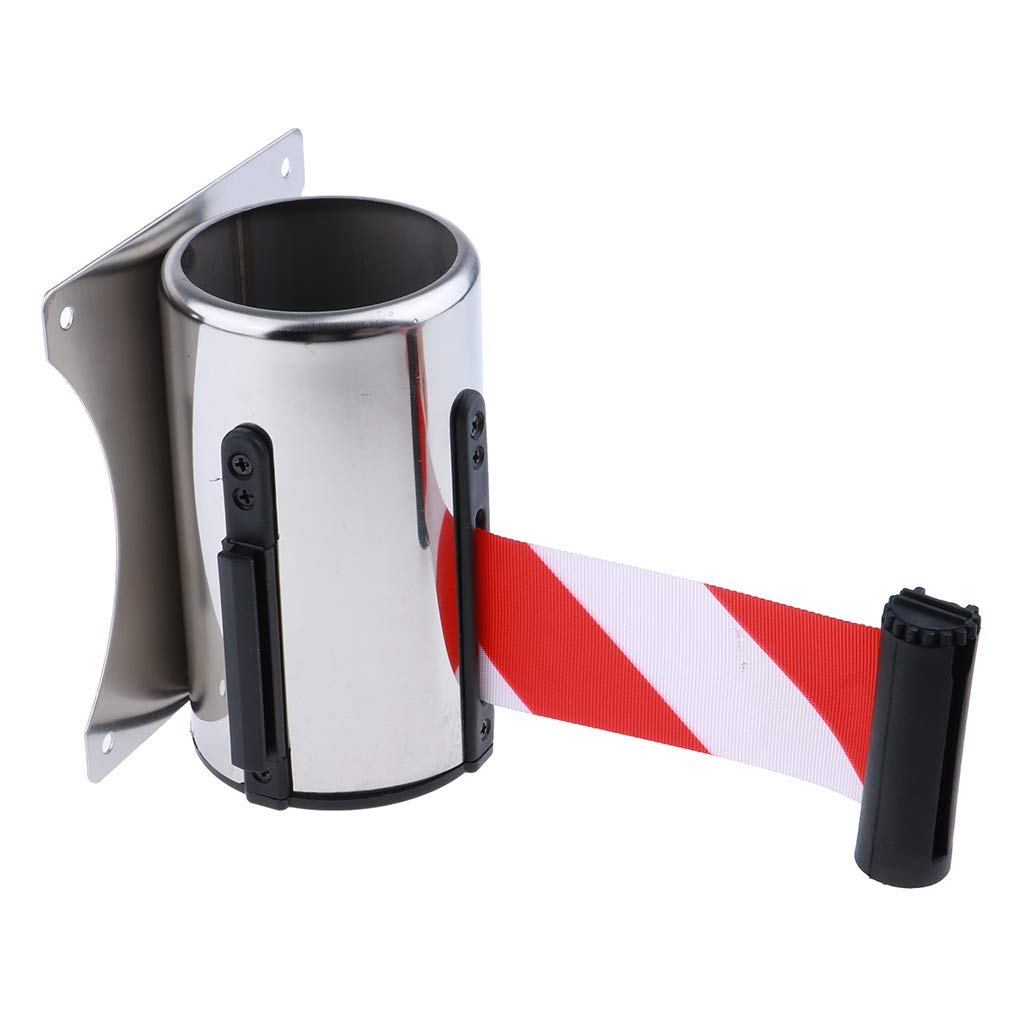 Tenlacum Stanchion Queue Barrier Post, Wall Mount with Retractable Ribbon (2-5meters), for Banks, Parks, Hotel Crowd Control (as described,Red White 2meter)
