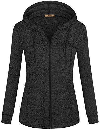 Miusey Lightweight Jacket Women,Fashion Long Sleeve Hoodies Adjustable Zipper Sweatshirts Simply Solid Color Clothing Flare Curved Hem Casual Loose Fit Great Soft Fabric Black-2 XL