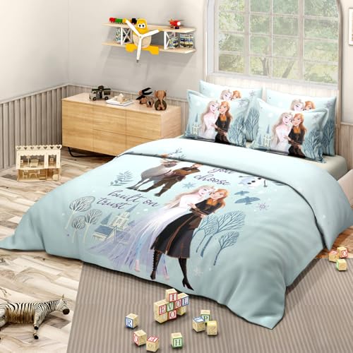 Image of Sassoon Disney Frozen Sisters Digital Printed 100% Cotton Bedsheet with 2 Pillow Covers in 300TC