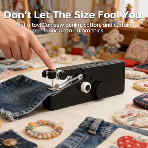 Image of Handheld Sewing Machine For Beginners, Mini Sewing Machine Portable, Easy To Use & Includes Sewing Kit, DIY Projects at Home or on the Go, Sewing Machine for Adults and Beginners.Black