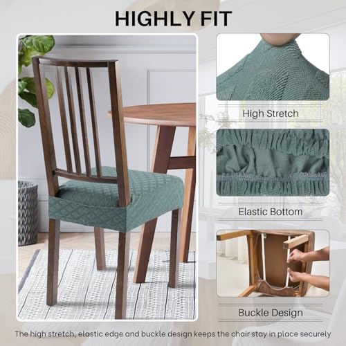 Image of SearchI Dining Chair Seat Covers Set of 6 Rear Covered, Diamond Aegean Teal