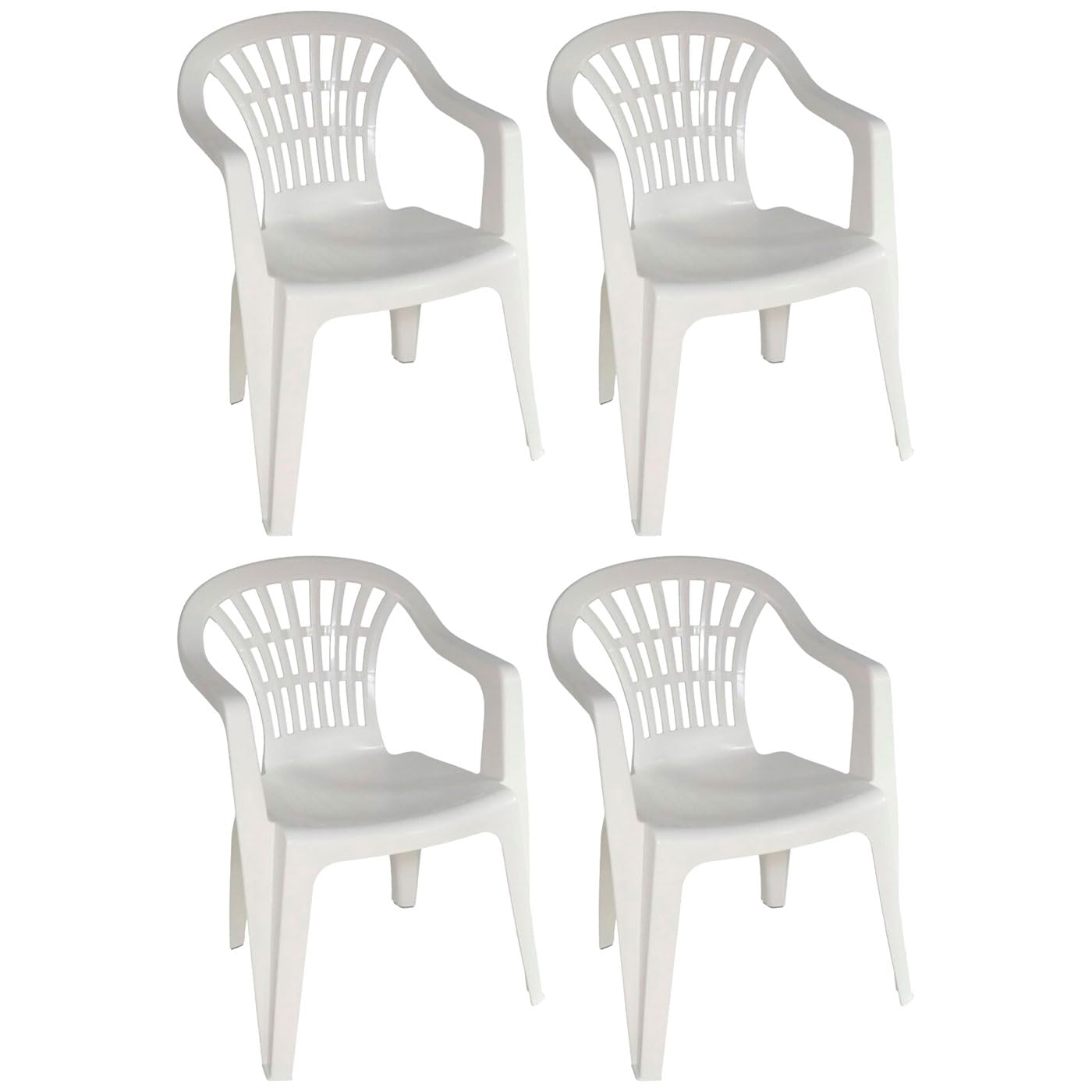 Acan Tradineur - Pack de 4 Sillas apilables con reposabrazos - Fabricado en Polipropileno - Ideal para Exterior, jardín, terraza, Patio, etc. - Ligera y Resistente - 80 x 57 x 56 cm - Color Blanco