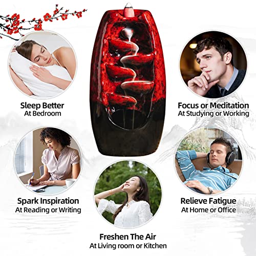 INONE Ceramic Incense Burner with 120 Cones, Waterfall Backflow Incense Holder, Aromatherapy Ornament, Zen Decor, Home… - Image 4