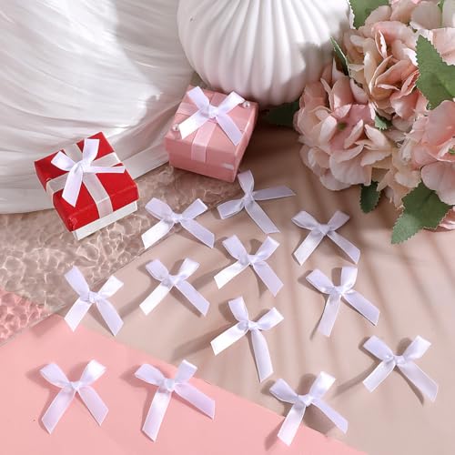 ZEYIYER 100PCS Mini Bows, Small White Bows Satin Fabric Bows Flowers, Tiny Bows Ribbon Cute Soft Bow Sewing Accessories for DIY Craft Sewing Scrapbooking Wedding Christmas Party Gift Decoration - Image 3