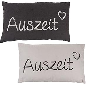 Bada Bing 2er Set Kissen Dekokissen Auszeit 30 x 50 cm Sofakissen Grau Creme Schriftzug Hochwertiges Couchkissen…