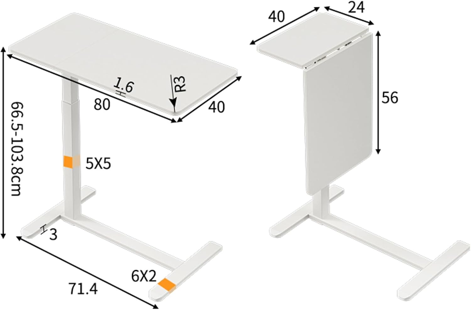 Foldable Overbed Table with Wheels, Pneumatic Mobile Standing Desk Laptop Desk Rolling Computer Cart, Movable Bedside Table for Living Room, Bedroom, Medical