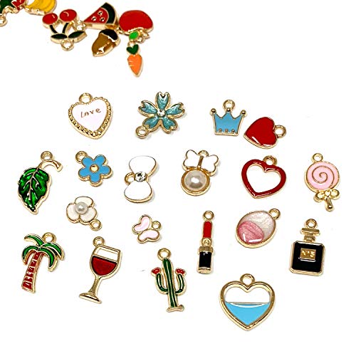 JIALEEY 60PCS Assorted Gold Plated Enamel Animal Moon Star Fruit Charm Pendant DIY for Necklace Bracelet Jewelry Making and Crafting - Thumbnail 3