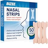 BIZEE Nasal Strips 50 Pcs Nose Strips for Snoring Relief, Anti-Snoring Devices for Men and Women, Drug-Free Nose Strips to Relieve Congestion from Colds or Allergies,Snore Strips for Sports and Sleep