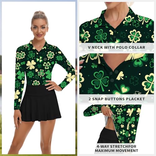 Image of Soneven Womens Golf Shirts Moisture Wicking V Neck Long Sleeve Polo Shirts Collared Tops
