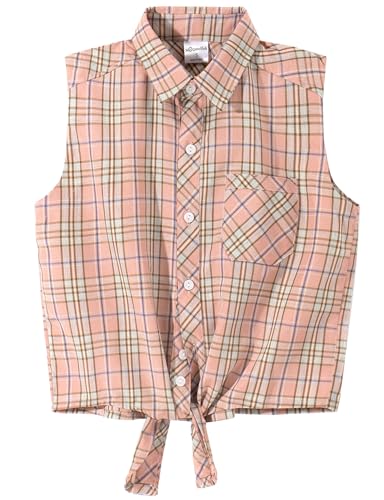 Image of Noomelfish Girls Sleeveless Button Down Shirt Tie Knot Blouse Western Cowgirl Outfit (5-12 Years)