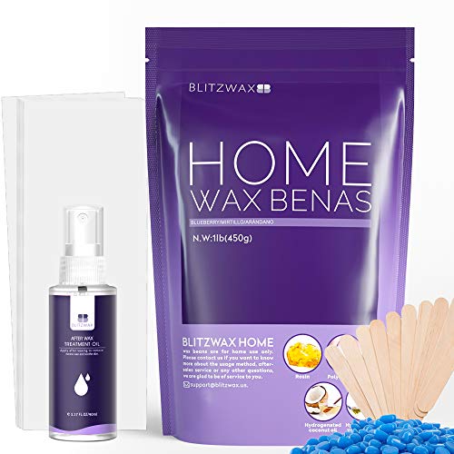 Hard Wax Beans Blitzwax Wax Beads for Hair Removal Women Men 1lb Large Refill Waxing Beads for Brazilian Bikini, Underarms, Legs, Back, Chest
