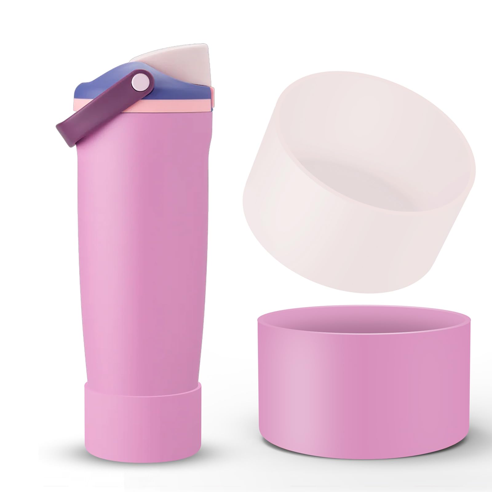 2PCS Silicone Boot for Owala Water Bottle 30oz & 40oz FreeSip Sway & Tumblers, Non-Slip, Scratch-resistant, Protective Sleeve for Stainless Steel Water Bottle Accessories BPA-Free Bottom Base(PY+RQ)