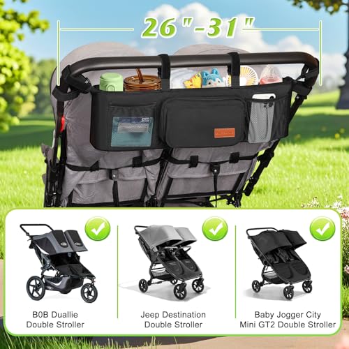 image for Guiseapue Double Stroller Organizer with 2 Insulated Cup Holders: Pare