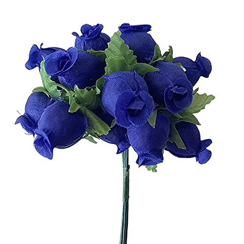 GiftWrap Etc. Royal Blue Artificial Silk Flower Roses - 12 Mini Bouquets of 12 Rosebuds, 144 Rosebuds Total, 4th of July, America 250, Wedding, Reception, Anniversary, Wreath, Arts & Crafts Decor