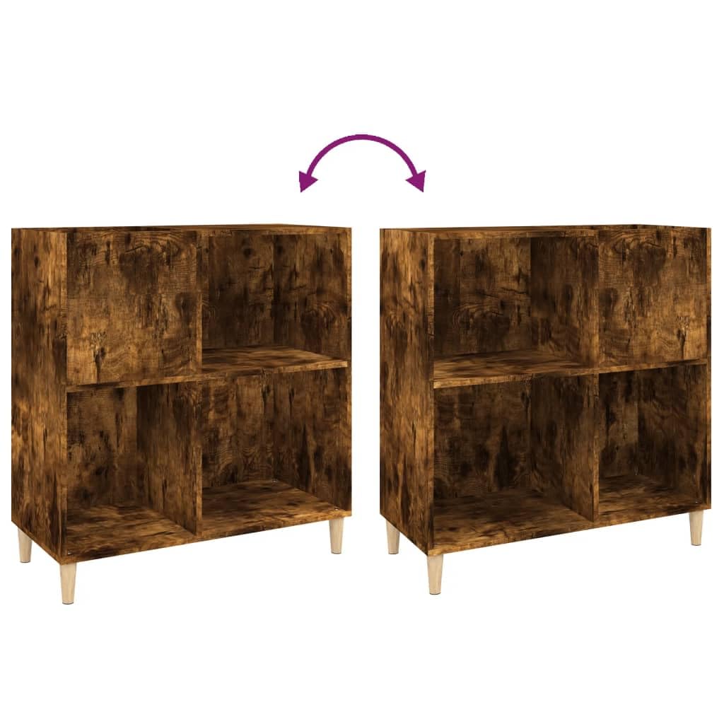 Armadio per dischi in legno di rovere affumicato, 84,5 x 38 x 89 cm, con gambe in legno massello, scaffale per dischi in vinile, per soggiorno