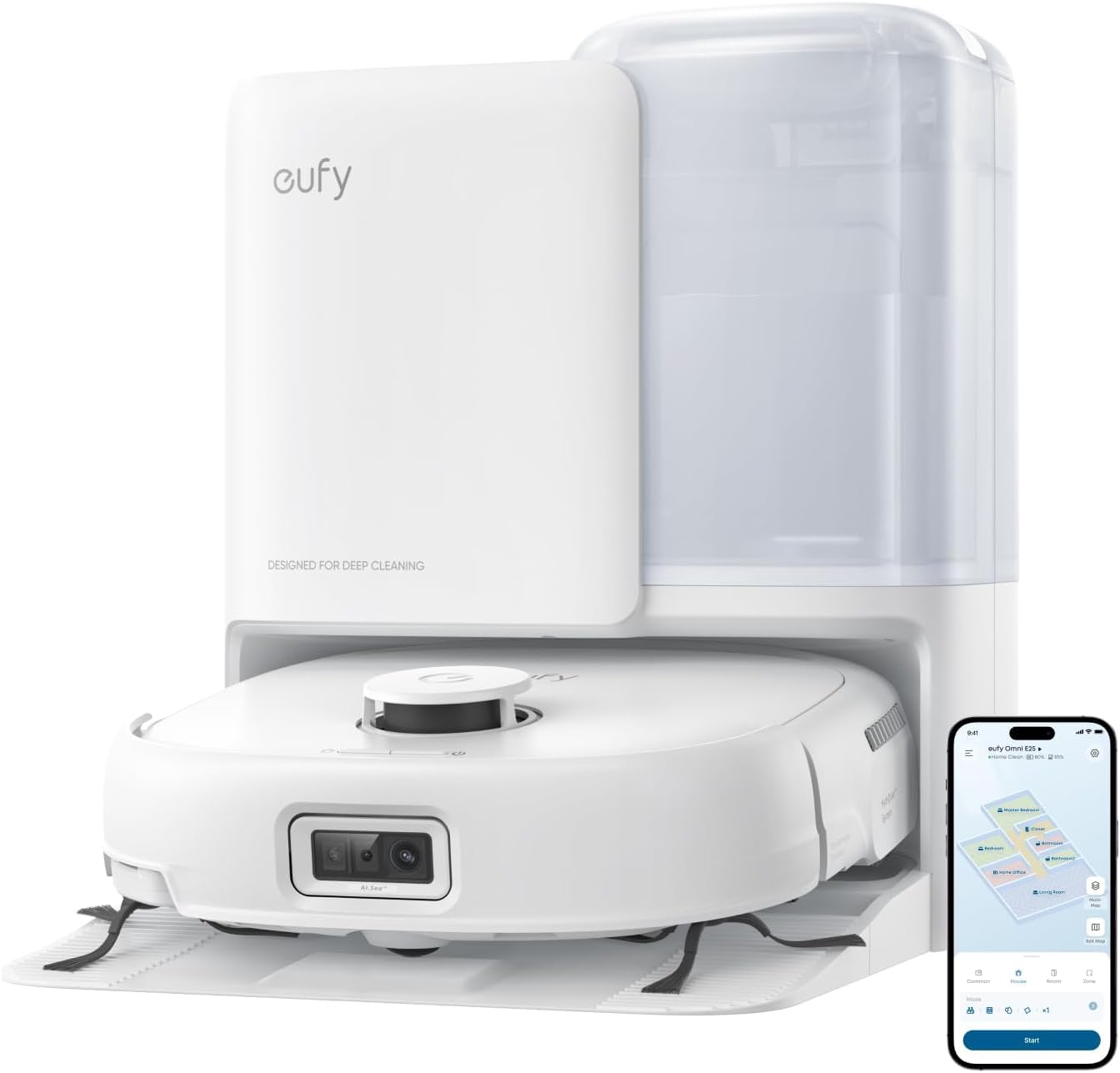 eufy Robot Aspirador Omni E25 Robot Aspirador y fregador 20.000 Pa | Sistema HydroJet, cepillos desenredantes DuoSpiral, Brazo CornerRover, estación Todo en uno | Sistema HydroJet, cepillos desenredantes DuoSpiral, brazo CornerRover, estación todo en uno