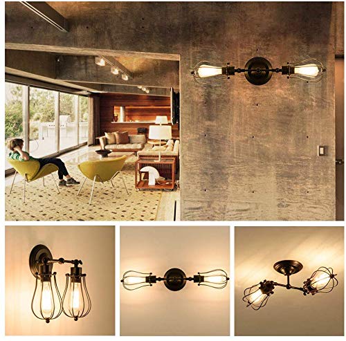 Verstelbare randwandlamp, antieke draadmetalen kooiwandtype industriële verlichting kandelaar binnenhuis-wandlamp retro… - Afbeelding 6