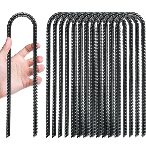 Gtongoko 12 Pack Trampoline Stakes Anchors High Wind, 12 Inch Ground Anchors Heavy Duty, Trampoline Tie Down Anchor Kit, Ground Stakes Galvanized Steel, U Shaped, Black