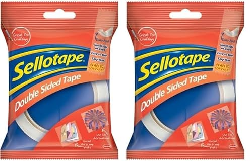 Image of Sellotape Double Sided Tape, Strong Double Sided Tape for Everyday Use, Mounting, Arts & Crafts, Easy to Use Double Sided Sticky Tape with Solid Grip & Easy Peel, 12mmx33m (Pack of 2)