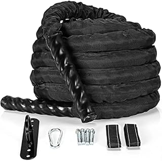 GYMAX 9m/12m/15m Battle Rope, 35mm Strength Training Exercise Ropes with Anchor Strap Kit and Protective Sleeve, Dacron Fitness Workout Battling Ropes for Home Gym