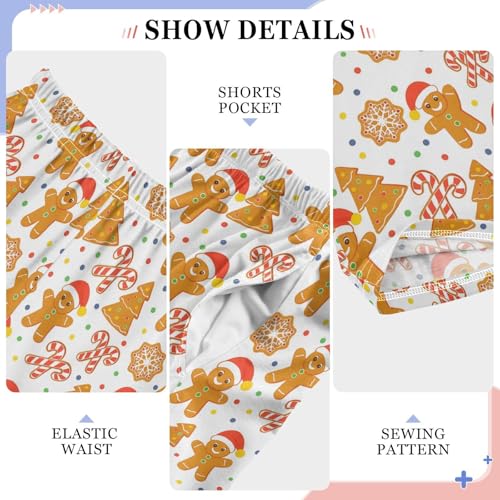 Pfrewn Christmas Winter Pajama Pants Christmas White Gingerbread Man Cookies Long Sleep Lounge Bottoms for L4