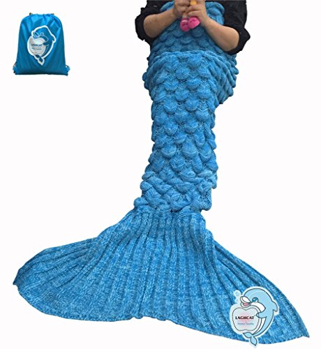 LAGHCAT Mermaid Tail Blanket with Scale Knit Crochet Mermaid Blanket for Adult,Sleeping Blanket,71