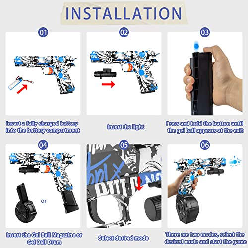 Jm-X2 Gel Splatter Blaster Pistol For Orbeez With Drum And Sight, Manual And Automatic Burst Dual Mode With Linked Effects, With 40000 Gel Balls And Goggles For Shooting Team Game, Ages 12+, Blue #TOP4
