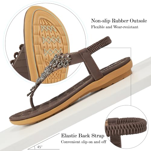 HARENCE Flat Sandals for Women Dressy: Comfort Thong T-Strap Walking Shoes 2026 with Elastic Ankle Strap for Summer Casual Vacation by HARENCE - Used condition - Image 5
