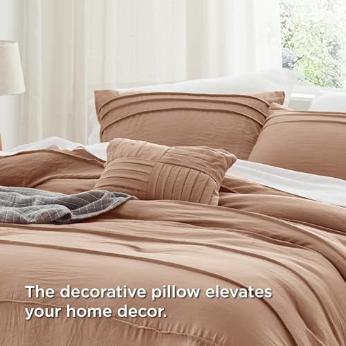 Image of Bedsure Queen Comforter Set - 4 Pieces Pinch Pleat Bed Set, Taupe Boho Bedding for All Season, 1 Soft Comforter, 2 Pillowcases, 1 Decorative Pillow