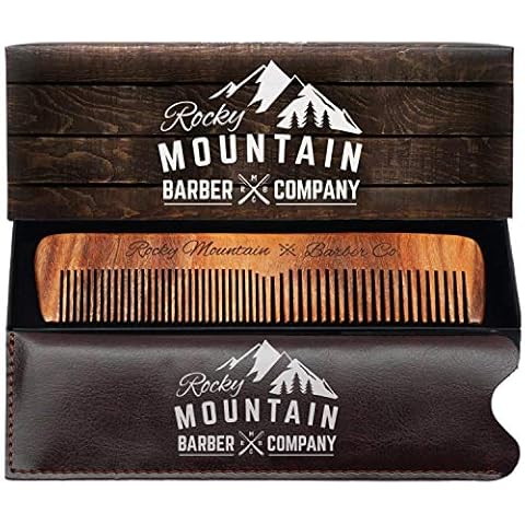 Hair Comb - Wood with Anti-Static & No Snag with Fine and Medium Tooth for Head Hair, Beard, Mustache with Premium Carrying Pouch in Gift Box by Rocky Mountain Cover