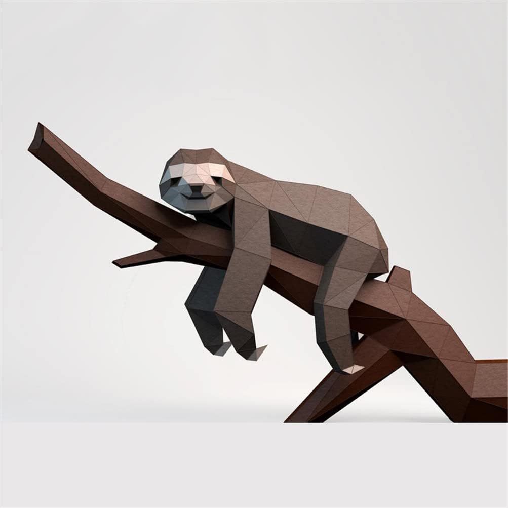 Sloth on The Tree 3D Paper Model Animal Sculpture DIY Gift Sloth Origami Papercraft Wall Decor 3D Animal Head not a Finished Model (1 PCS)