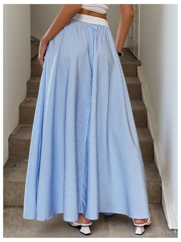 GORGLITTER Women's Striped Ruffle Long Skirt Contrast Trim High Waist Y2k Flowy Skirts2