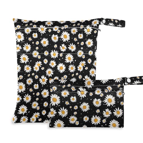 Coikll Wet Dry Bags for Cloth Diaper 2 Pack Waterproof Yoga Gym Bag for Swimsuit Wet Clothes Baby Items-?Daisy Pattern?