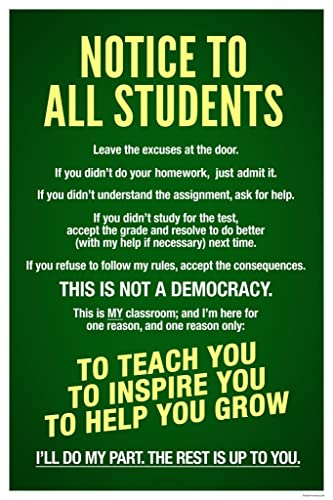 Image of Classroom Rules Poster High School Supplies For Teachers Green Sign Notice To All Students Warning Cool Wall Art Print Poster 16x24