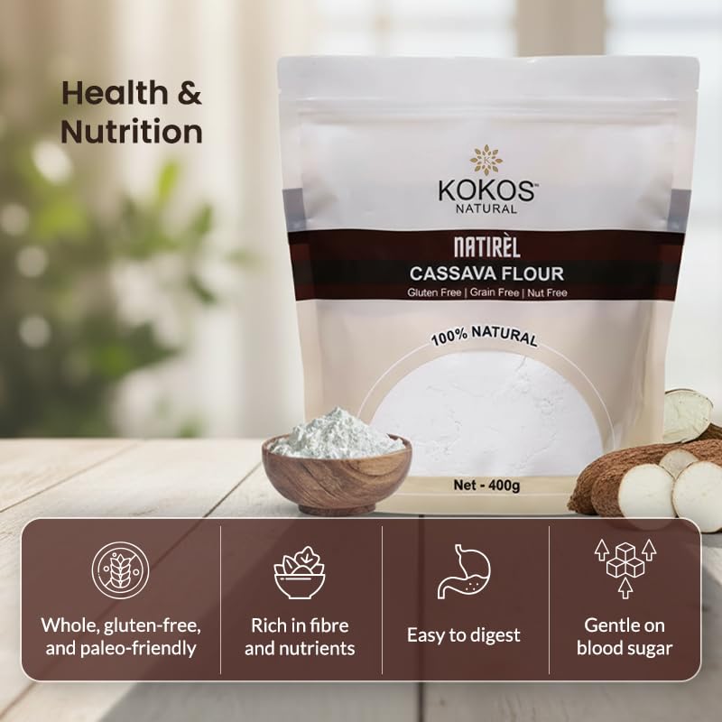 Image of Kokos Natural Cassava Flour - 400 Gm (Pack of 2) | 100% Natural Whole Food, Paleo Friendly, Vegan, Gluten Free, Grain Free, Nut Free | Indian Regional Names: Sabudana Aata, Tapioca Flour, Maravalli Kilangu |
