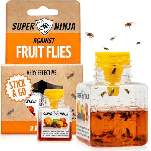 Super Ninja Fruit Fly Trap - 2 pack, Highly Effective Fruit Fly Killer for Home & Kitchen, Up to 3 Weeks of Performance per Bottle, Child & Pet Friendly