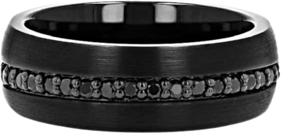 Roy Rose Jewelry Duke Asterby Black Sapphires Eternity Set in Black Titanium Comfort Fit 8mm Domed Wedding Band | Sizes: 8-14